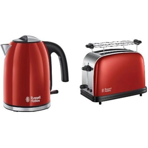 Rouge Bouilloire Familiale 1,7L, Ebullition Rapide, Filtre Anti-Calcaire Amovible Lavable - Rouge & Toaster, Grille Pain Extra Large, Cuisson Rapide et Uniforme - Rouge