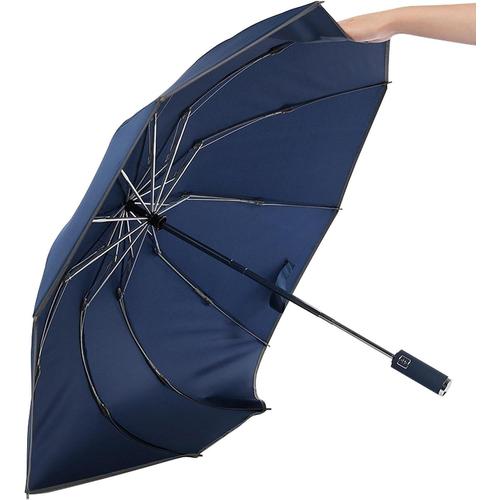 Bleu Marin Parapluie Pliant Automatique,Parapluie Inversé Avec Banréfléchissante - R Protection Solaire Anti-Uv Avec Banréfléchissante, Parapluies Pliants Portables Pour Femmes Et Hommes