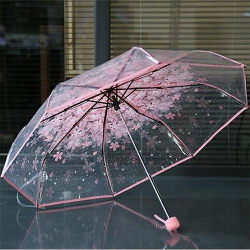 Rose Parapluie Sakura, Cherry Blossom Parapluie Transparent Pluie 3 Pliant Sakura Fleur Parapluie Femme Pluie Outils Parasol Soleil, Apollo Princesse Parapluie