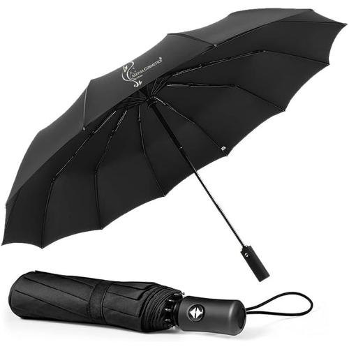 Noir Parapluie Pluie,Parapluie Pliant Automatique Anti-Tempête,12 Attelles Renforcées Pliage Parapluie 104 Cm,Séchage Rapide Grand Parapluie De Pluie