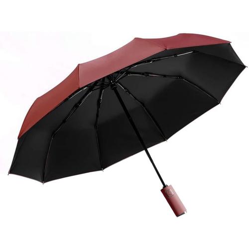 Rouge Parapluie de voyage coupe-vent résistant au vent et à l'eau petit compact léger automatique robuste portable sac à dos de voiture parasol pour homme et femme