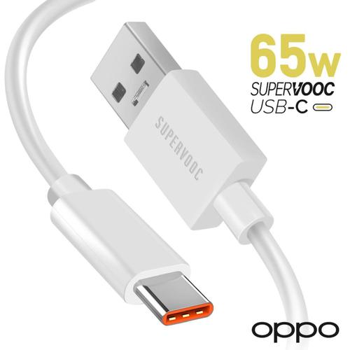 Cable SuperVOOC 1 Metre Prise USB vers USB-C Charge Officiel Super VOOC Rapide 65W pour Oppo Find N2 N3 / Find X6 Pro / K11 K11x / Reno10 Pro / F23 / A98 / Reno8 T 5G