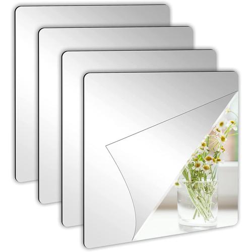 4pcs Miroir Mural Autocollant, 20x20 Cm Carré Miroir Acrylique Miroir Adhesif Mural, Flexible Non Verre Sans Cadre Mirroir Murales A Coller, Pour Salle Bain Salon Porte D'armoire Décoration