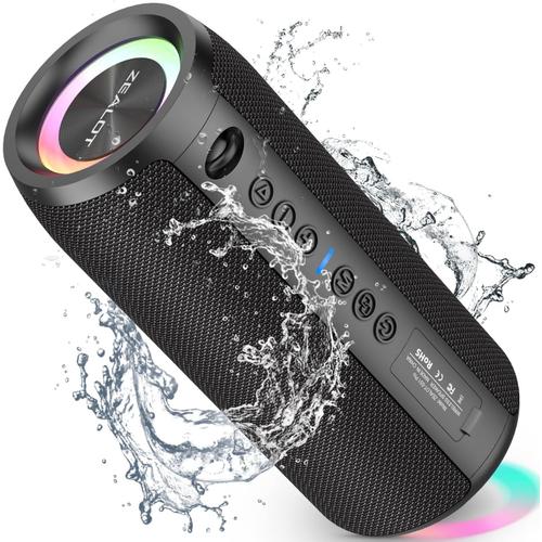 Haut-Parleur Bluetooth Portable avec lumière LED, Basses stéréo puissantes de 40 W, 30 Heures, Port AUX, USB, Micro SD/TF, Bluetooth 5.2 et étanchéité IPX6