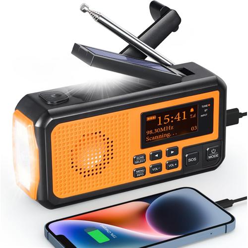 J-367 Solaire Radio Portable, Dab/FM Poste Radio Réveil avec Batterie 5000mAh, Bluetooth Radio Dab Plus, Radio a Pile avec Lampe Poche/Lampe de Lecture/SOS Alarm pour Extérieur et Blackout