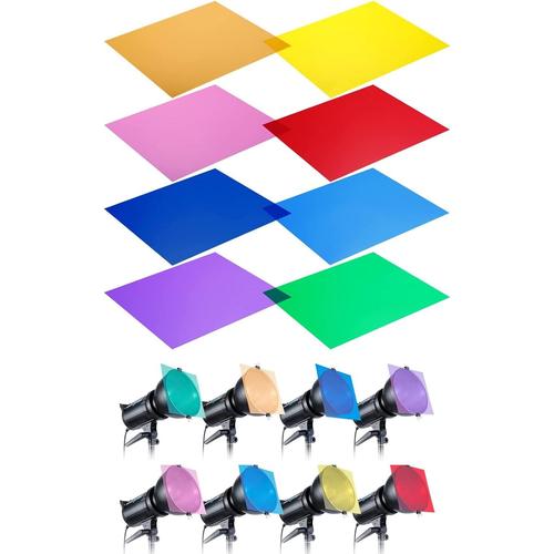 8 Pcs Filtre de Gel en Couleur, Filtres Correcteurs de Couleur en Plastique Filtre Transparent de Correction 8 Couleurs pour Photo Studio Strobe Lampe Torche Flash Stroboscopique LED, 29.7 * 21cm