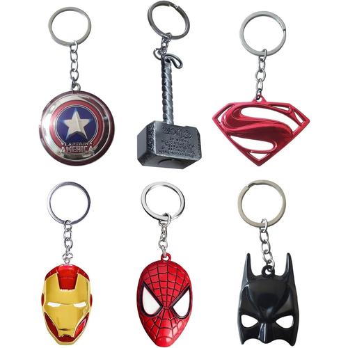 Porte-Clés-Marvel, 6 Pcs Marvel Super héros Porte-clés Super héros The Avengers Pendentif Porte-clés, Anneau de Clé, Convient pour la décoration de fête des enfants