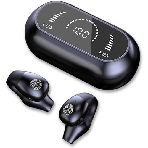 Écouteurs sans Fil Ear-Clip Oreillette Ecouteur Bluetooth 5.2 avec HD Dual Mic HiFi Stéréo Contrôle Tactile Étanche Casque Bluetooth avec Écran LED pour Sport Jogging Gym Travail Voyage