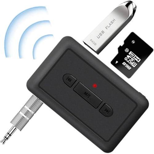 Adaptateur Bluetooth Jack 3.5 2 en 1 Émetteur Récepteur Bluetooth 5.3 Supporte Lecture de U-Disk/TF Card Double Connexio Appels Mains Libres 3.5 mm Jack AUX pour Voiture TV Écouteurs Chaînes Stéréo