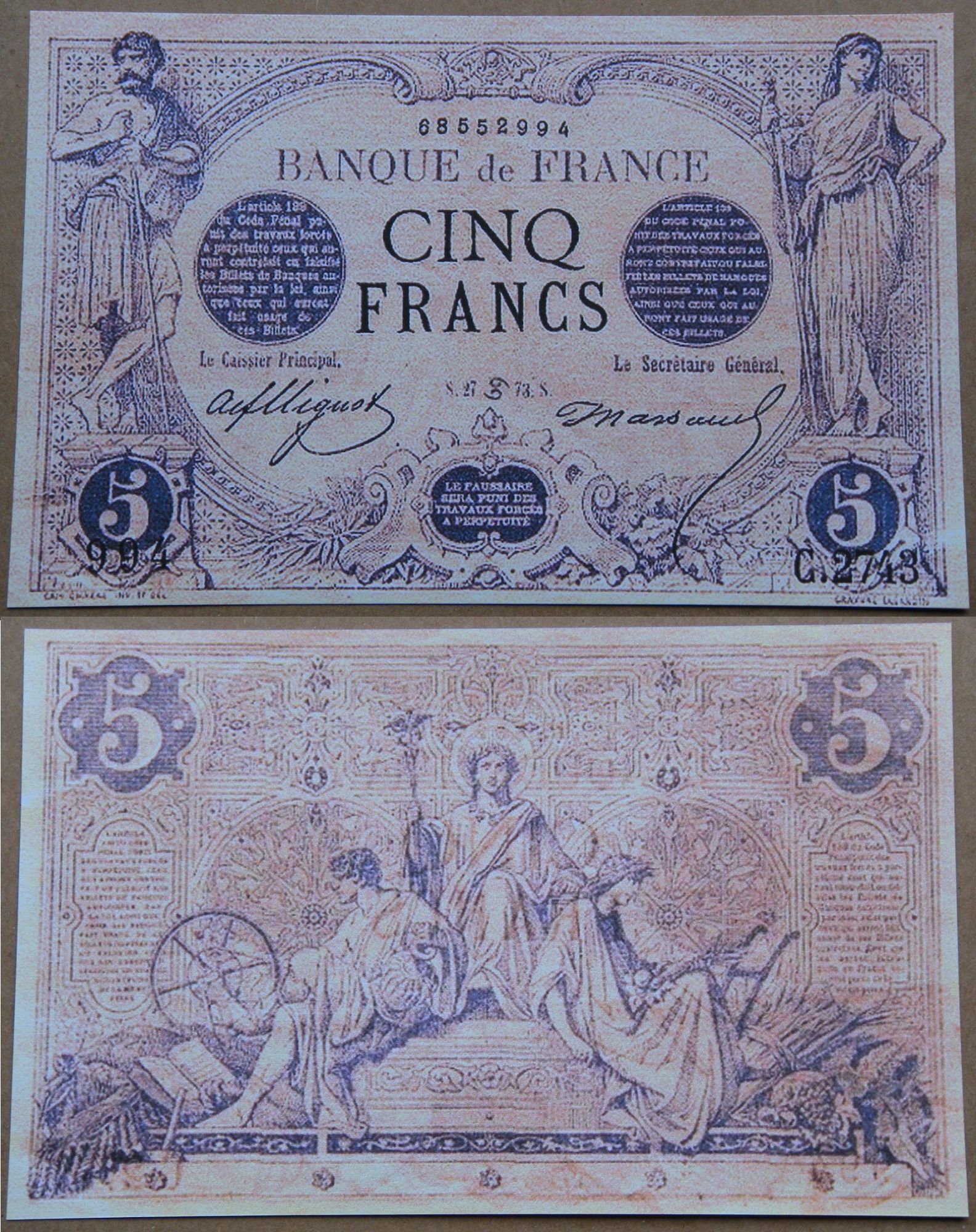 5 Francs (Noir) Reproduction