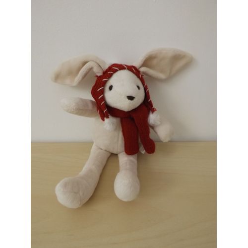 Doudou Lapin Blanc Bonnet Écharpe Rouge Sergent Major