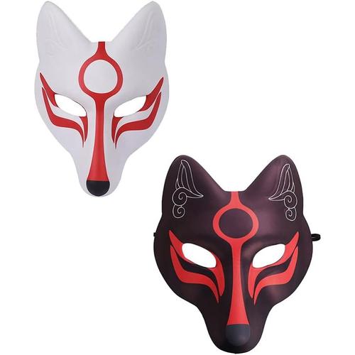 Lot De 2 Masques De Déguisement Kabuki Kitsune Pour Halloween, Déguisement