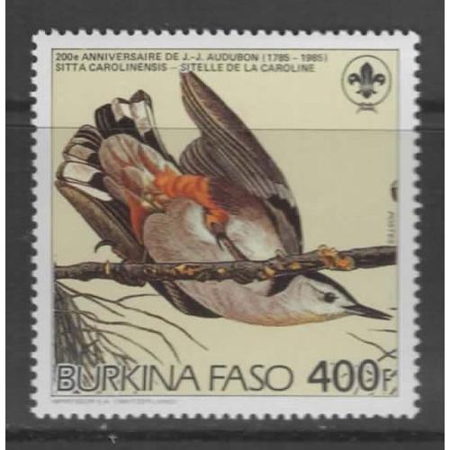 Burkina Faso, Timbre-Poste Y & T N° 652, 1985 - Deux-Centième Anniversaire De Jean-Jacques Audubon, Sitelle De La Caroline
