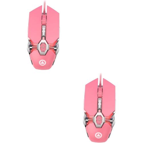 2 Pièces Souris mécanique de Jeu Souris Filaire silencieuse Jeu Sympa Souris d'ordinateur Accessoires Souris de Jeu d'ordinateur Souris d'éclairage programmable Mignonne Fille Rose