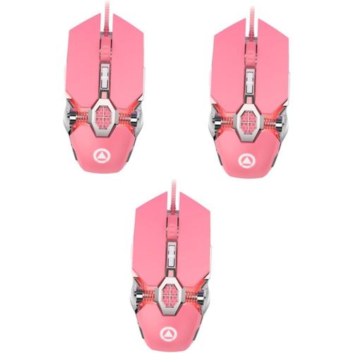 3 Pièces Souris mécanique de Jeu Allumer Le Jeu RVB Souris d'ordinateur Accessoires Souris de Jeu Filaire Souris d'éclairage programmable Briller Fille Alliage d'aluminium Rose