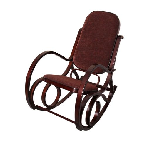 Rocking-Chair, Fauteuil À Bascule M41   Imitation Noyer, Tissu Marron