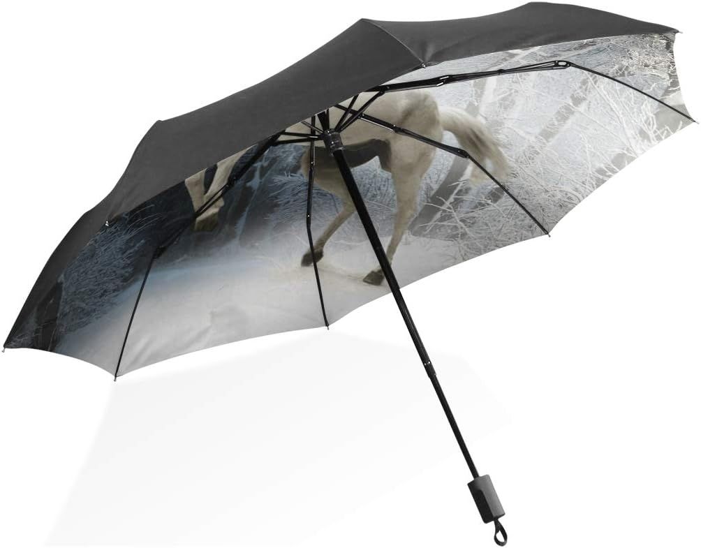 Blanc Parapluie De Voyage Motif Cheval Blanc