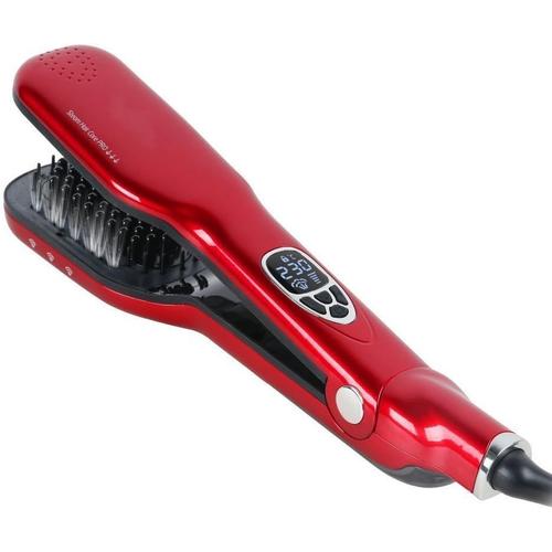 Rouge Fer À Lisser Professionnel - Brosse À Vapeur - Fonction 2 En 1 - Combinaison Parfaite Du Fer À Lisser Traditionnel Et Du Peigne À Lisser Avec Chauffage En Céramique (Rouge)