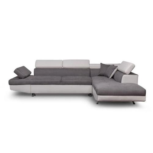 Paris Prix - Canapé D'angle Droit Convertible Microfibre "Noma" 271cm Gris & Blanc