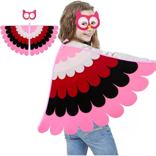 Costume De Hiboux Pour Enfants Avec Ailes Colorées Et Masque Pour Les Yeux En Feutre - Costume Pour Enfants, Garçons,Filles Et Garçons(Couleur Rose)