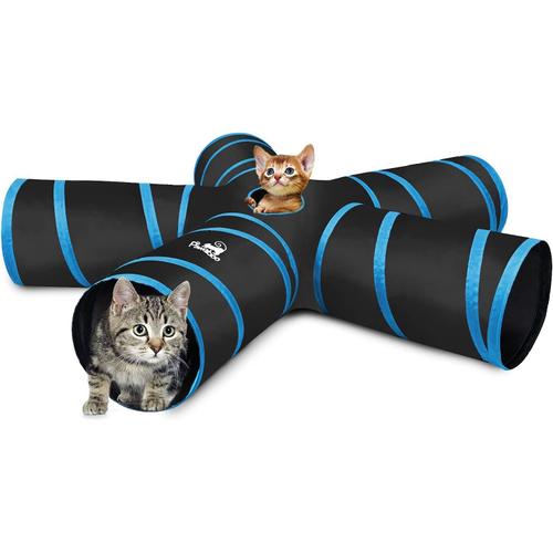 Chat Tunnel Jouets Avec Pompon Et Clochette, 5 Canaux, Pliable, Jouet Interactif Pour Chien Chat Lapin - Noir & Bleu Clair