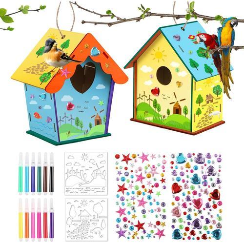 Lot de 2 petites maisons à oiseaux en bois faites à la main - Kit de bricolage créatif - Maison à oiseaux à peindre - Bricolage en bois - Kit de bricolage pour enfants - Créatif pour filles - Cadeau