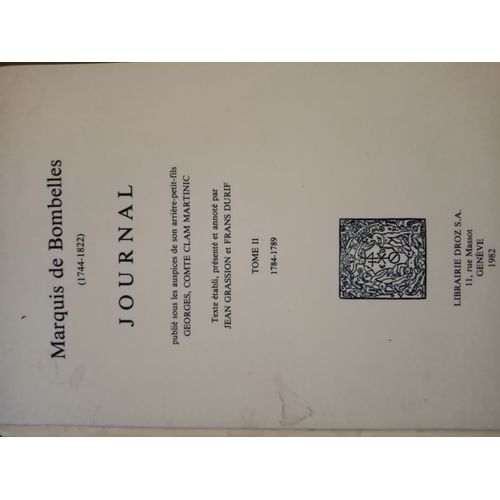 Marquis De Bombelles (1744-1822) Journal - Tome Ii