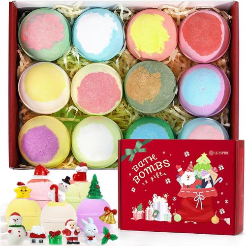 Kit de Boules de Bain avec Jouet Surprise à l'Intérieur, 12PCS Bombe de Bain Coffret-Cadeau avec Parfums pour le Bain Moussant/SPA, Cadeau de Noël pour Femmes Filles Enfants - Multicouleur