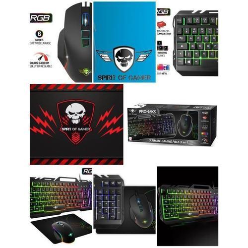 PACK SPIRIT OF GAMER PRO-MK5 RGB + SOURIS SPIRIT 6400 DPI LEDS RGB + TAPIS Skull Spirit