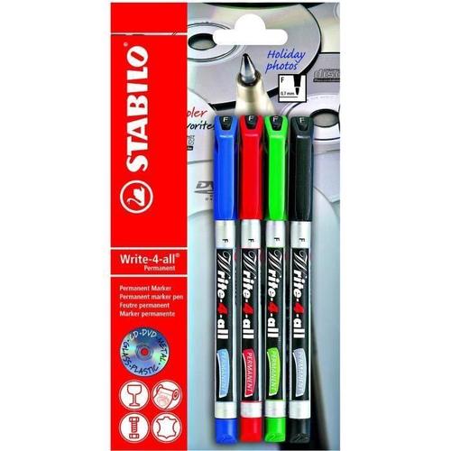 Blister X 4 Marqueurs Stabilo Write-4-All 0.7 Mm - Noir + Bleu + Rouge + Vert