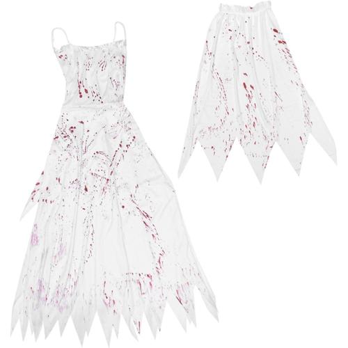 2 Pièces Halloween Costumes De Mariée Accessoires De Bal Robes De Mariée Pour La Mariée Vampire Vêtements Beauté Fantôme Costume Zombie Mariée Costume Robe Halloween Femme Fantôme