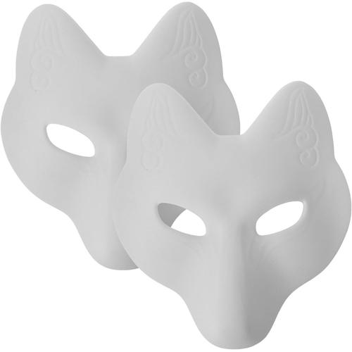 4 Pièces Masque De Renard D'halloween Costume Bricolage Masque Blanc Masques Kabuki Kitsune Pour Accessoire De Costume De Mascarade D'halloween (Blanc)