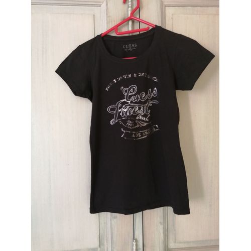 Tee Shirt Noir Guess Imprimé Devant Taille 36