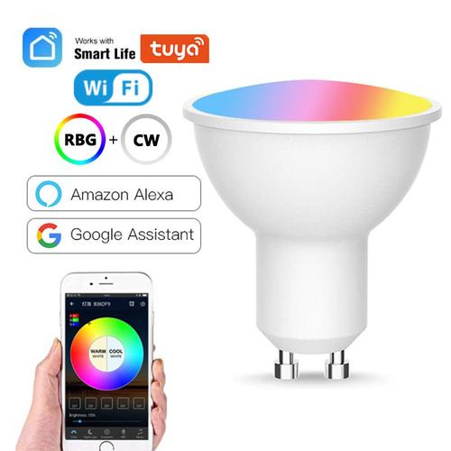 Ampoule LED Tuya Wifi Smart Gu10 projecteur 4W RGBCW lampe RGB, contrôle à distance avec application, pour Alexa Google Home