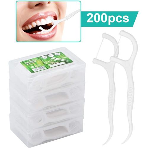 Fils Dentaire 200 Pcs Porte Fil Dentaire - Lot De 4 Dental Floss Cure Dent Fils Dentaires Pour Nettoyage Dentaire Enfant Adulte 
