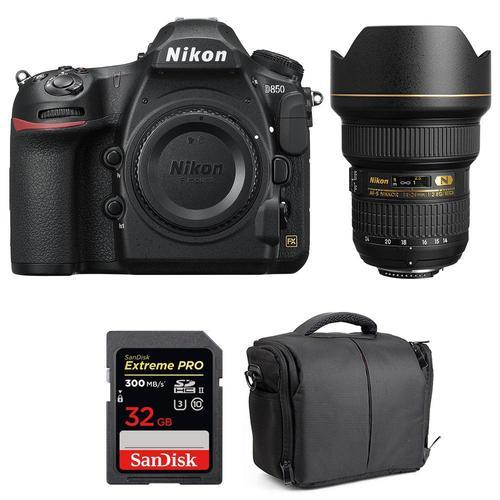 Nikon D850 + 14-24mm f/2.8G ED + SanDisk 32GB Extreme PRO UHS-II SDXC 300MB/s + Sac | Garantie 2 ans