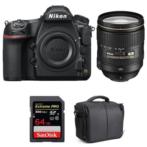 Nikon D850 + 24-120mm F4 G ED VR + SanDisk 64GB Extreme PRO UHS-II SDXC 300MB/s + Sac | Garantie 2 ans