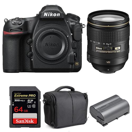 Nikon D850 + 24-120mm F4 G ED VR + SanDisk 64GB Extreme PRO UHS-II SDXC 300MB/s + EN-EL15b + Sac | Garantie 2 ans