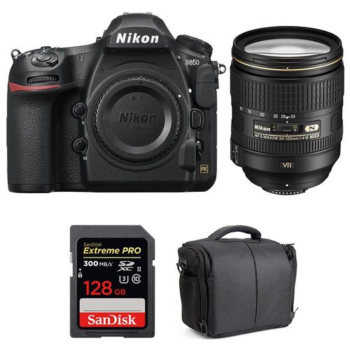 Nikon D850 + 24-120mm F4 G ED VR + SanDisk 128GB Extreme PRO UHS-II SDXC 300MB/s + Sac | Garantie 2 ans