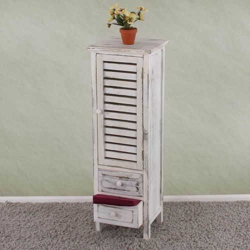 Commode / Armoire, 2 Tiroirs, 30x25x90cm, Shabby, Vintage   Blanc
