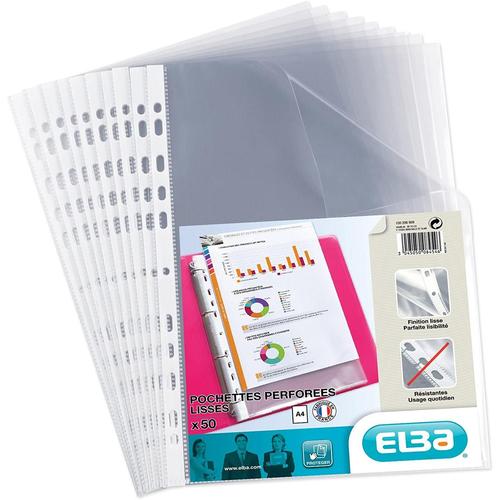 Elba Sachet De 50 Pochettes Perforées A4 Polypro 60 Lisse Incolore