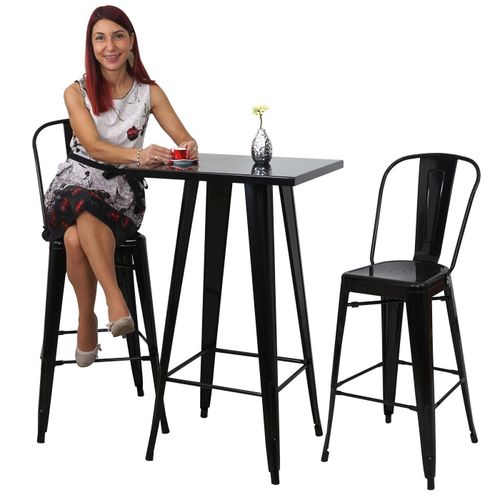 Ensemble De 1x Table Haute + 2x Tabouret De Bar Hwc-A73, Métal   Noir