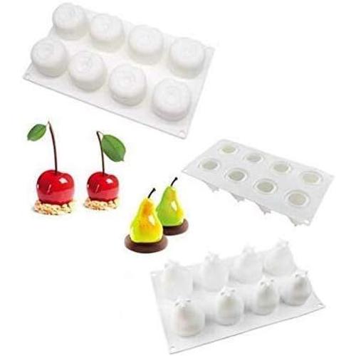 Blanc Blanc 2 Pcs 3d Fruit Pomme Poire Cerise Citron Gateau Silicone Moules, Cuisson Mousse Décorative Moule, Dessert Muffin Chocolat