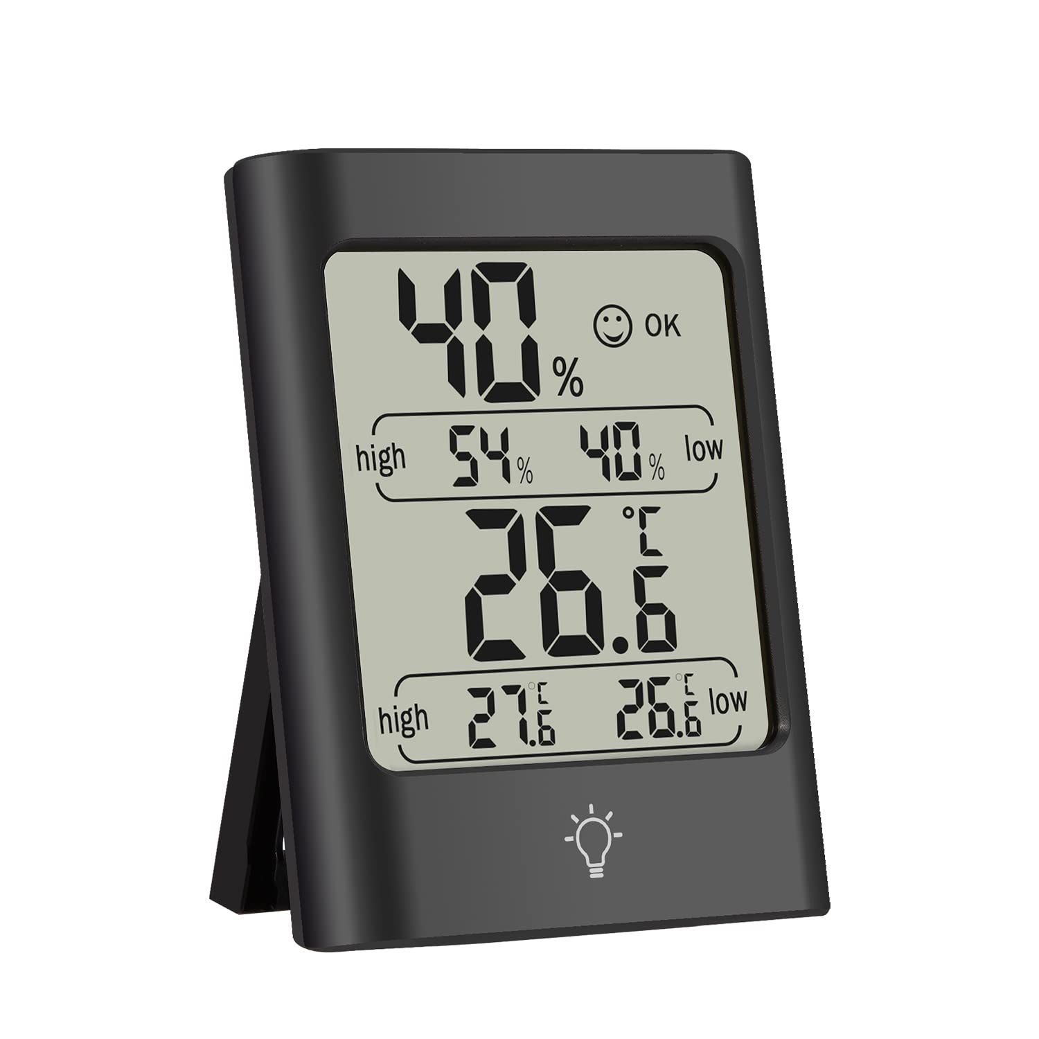 Noir Mini thermomètre-hygromètre numérique, thermomètre intérieur minimum, maximum, noir, appareil de mesure de la température et de l'humidité de l'air ambiant, thermomètre d'intérieur pour