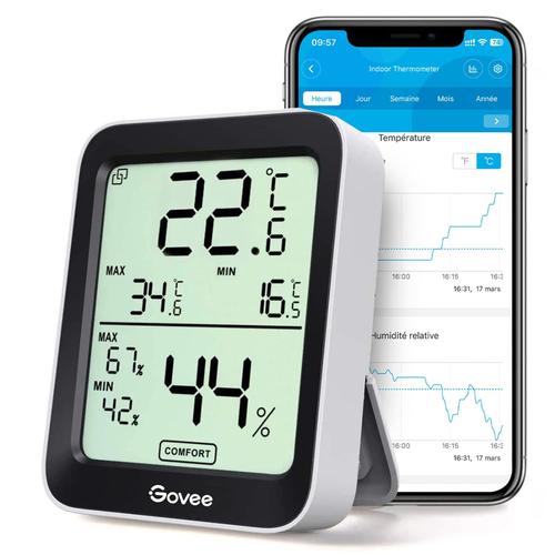 Noir,Blanc Thermomètre Hygromètre Intérieur Petit Moniteur Mini Numérique À Haute Précision Capteur Humidité Température, Lcd Bluetooth Stockage Données Maison Chambre Frigo Cave Garage Serre