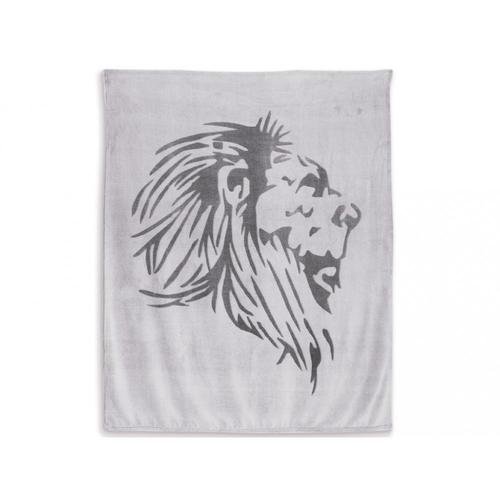 Plaid Extra Doux 130x150 Cm Lion Gris Et Anthracite