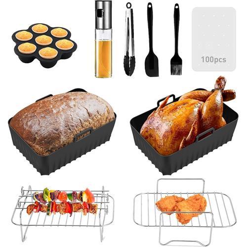 10 pièces Accessoires pour Friteuse à Air, Silicone Réutilisable Accessoires Compatible pour Ninja Air Fryer AF400UK & AF451UK & Tower T17088 & AF300UK, Friteuse à Air Double 7,6 L-9,6 L