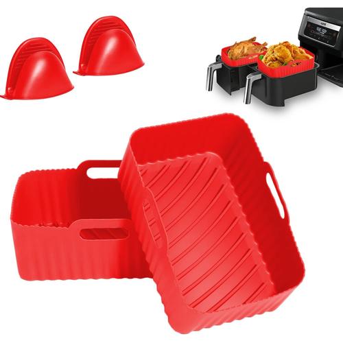 Rouge (Pot en Silicone + Gants) Lot de 2 doublures réutilisables en silicone pour friteuse à air comprimé Ninja Foodi AF300UK, accessoires pour friteuse à air, four, rouge (pot en silicone + gants)