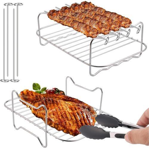 2pcs Accessoires De Friteuse À Air Support De Friteuse À Air Grille Pour Friteuse À Air Support Multifonction Double Couche Avec Brochette Air Fryer Rack Accessoire Pour Air Fryer En Acier Inoxydable