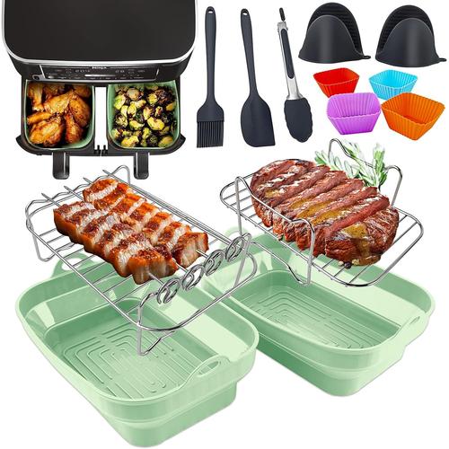 Lot de 10 accessoires de friteuse à air comprimé en silicone pour Ninja Dual AF400UK AF500UK AF451UK Tower T17088, doublure pliable réutilisable, grilles, moule à gateau, gants, pince, spatule et